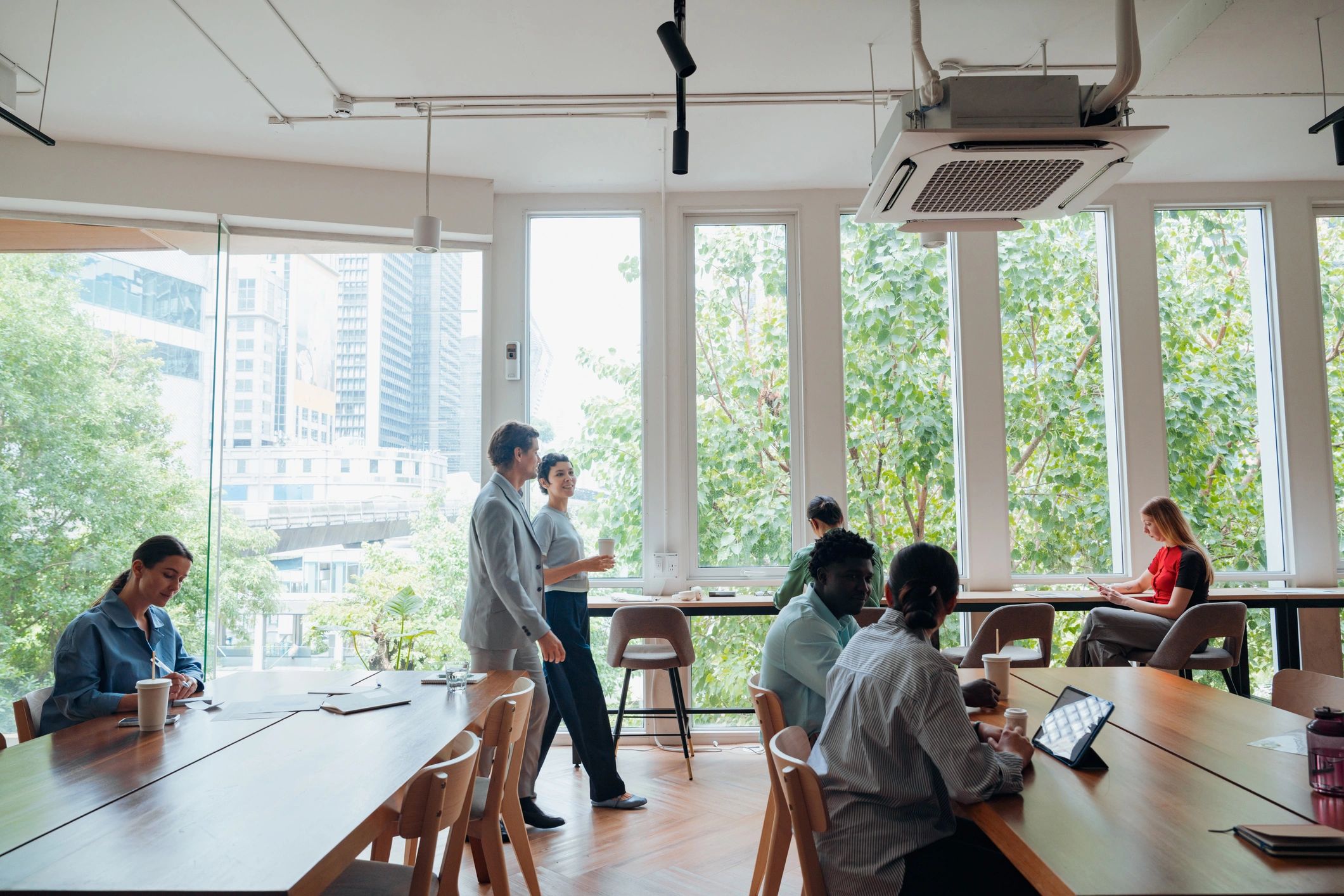 Business professionals working together in a modern office